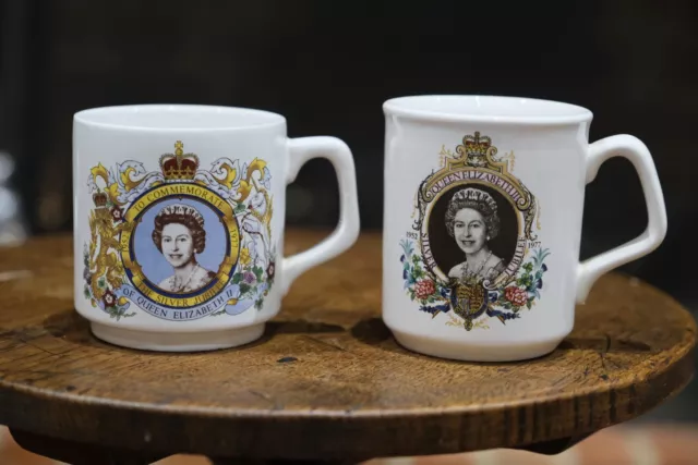 Two Vintage Queen Elizabeth II Silver Jubilee Commemorative Mugs 1952-1977