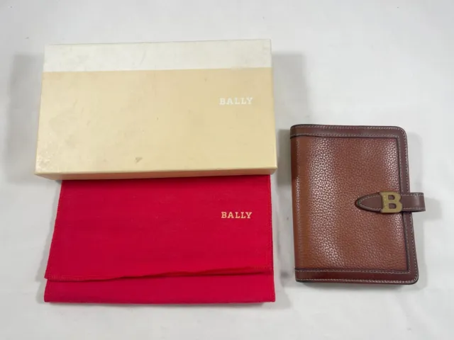Women Vintage Bally Wallet Bi-fold Brown Leather Clutch Brass Logo Original Box
