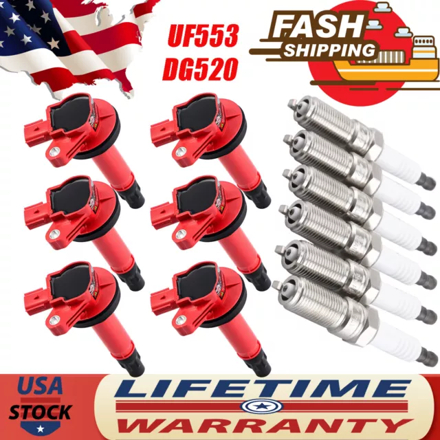 UF553 DG520 6PCS Ignition Coil & Spark Plug for Ford Mustang Explorer Lincoln US