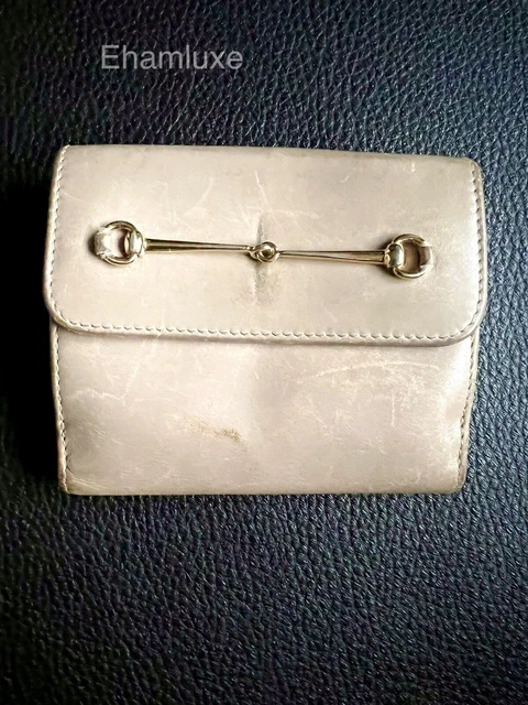 Authentic GUCCI Vintage Horsebit Wallet Purse Enamel Ivory