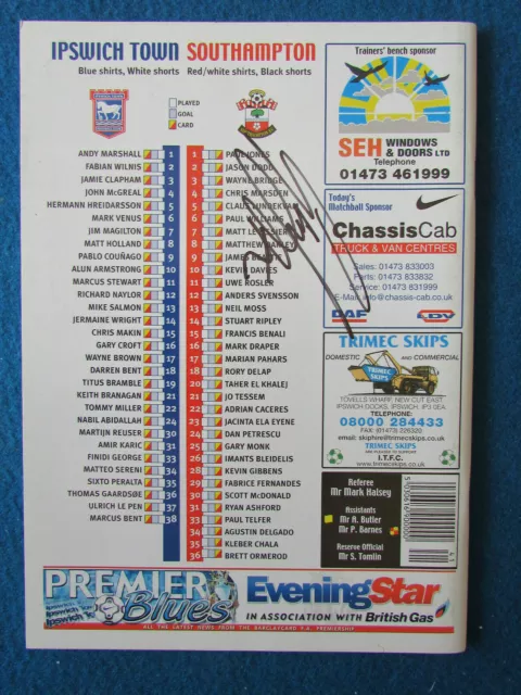 HAND SIGNED - Gordon Strachan - Ipswich Town v Southampton 2/3/02 Programme