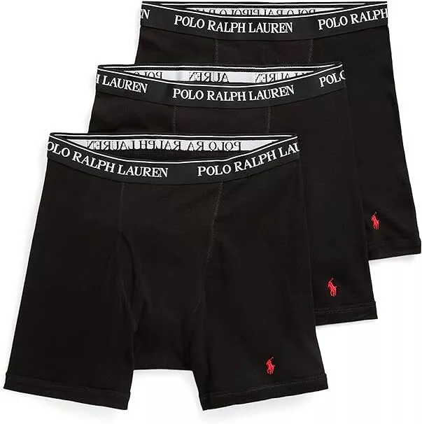 POLO RALPH LAUREN Mens Classic Fit Cotton Boxer Briefs 3-Pack, Black, L, XL
