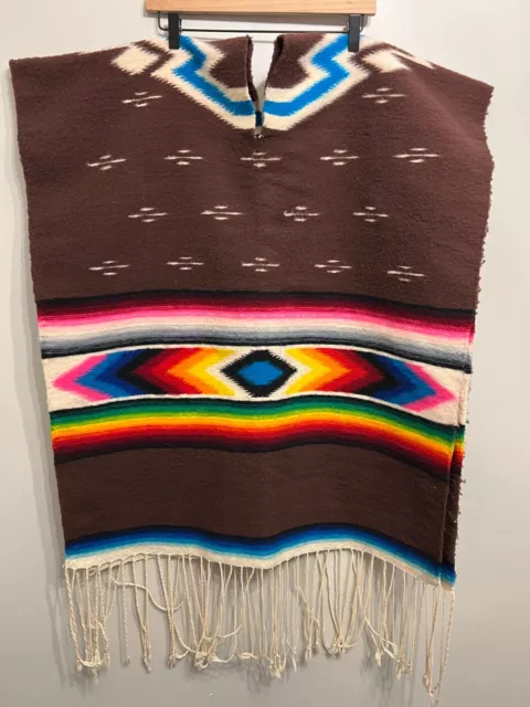 Vintage Southwestern Mexican Woven Wool Serape Blanket Poncho Rug Cape 30x36