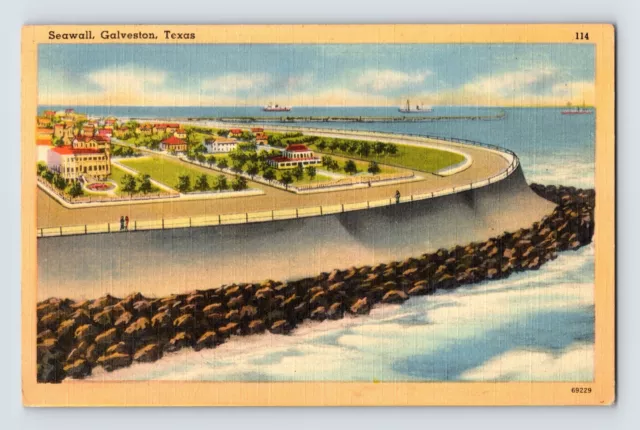 Postcard Texas Galveston TX Sea Wall 1940s Unposted Linen