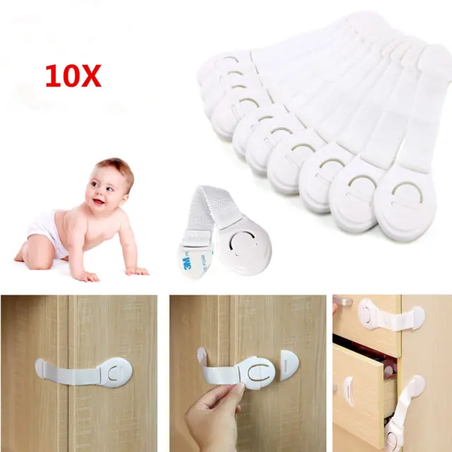 Cabinet Locks Child Safety Latches Baby Proof Lock Drawer Door 10 Pcs White  Gift 