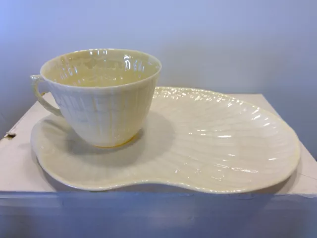 Belleek China Limpet 6th Mark Cup & Snack Plate Set