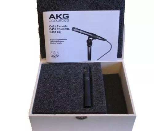 AKG 451E + CK1 Capsule Engineer Checked  Microphone In Wooden Foam Lined Box