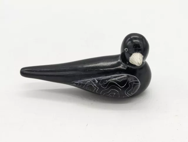 SMOLArt Hand Carved Soapstone Black Sitting Bird Figurine Handmade Kenya