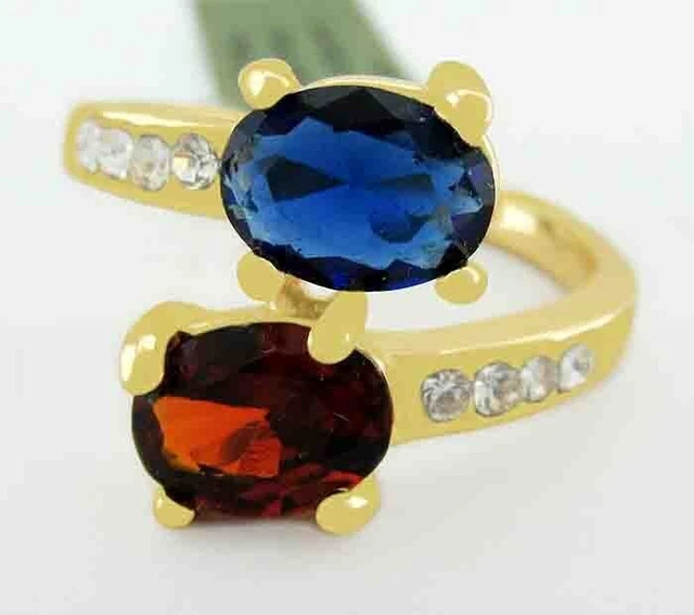 4.44 Cts RING BLUE SAPPHIRE & GARNET  14K YELLOW GOLD PLATED NEW WITH TAG