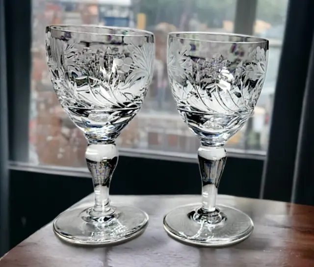 Royal Brierley crystal Honey Suckle pair of wine glasses. 2