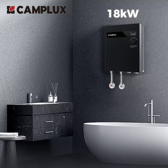 Camplux 18kW Tankless Electric Water Heater On Demand Hot Shower for Whole House