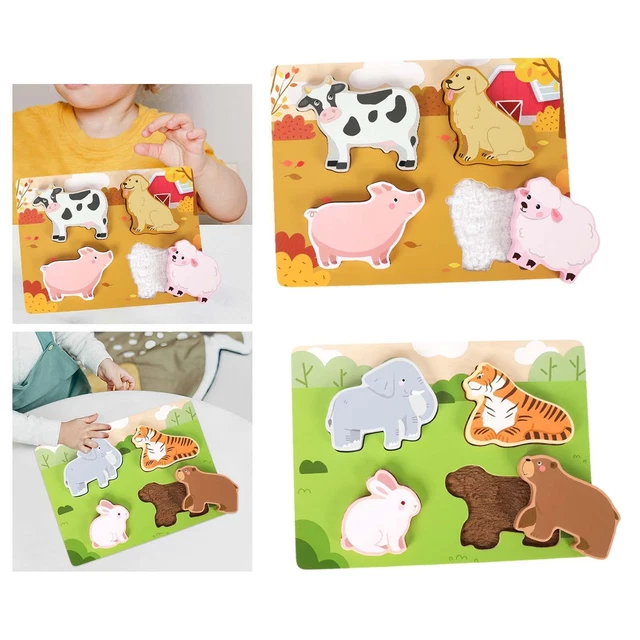 ANIMALS PUZZLES BOARD Shape Matching Early Learning Montessori Toys ...