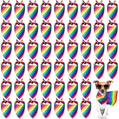 50 Pieces Rainbow Dog Bandanas Bulk Pride Dog Bandanas Rainbow Dog Scarf Rain...