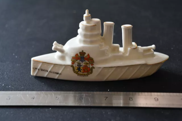 Crested China Arcadia Ww1  Battleship H.m.s. Queen Elizabeth Douglas Crest