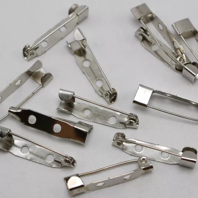 50 Silver Tone Metal Brooch Bar Pins Finding 30mm Pin Back Safety Pins