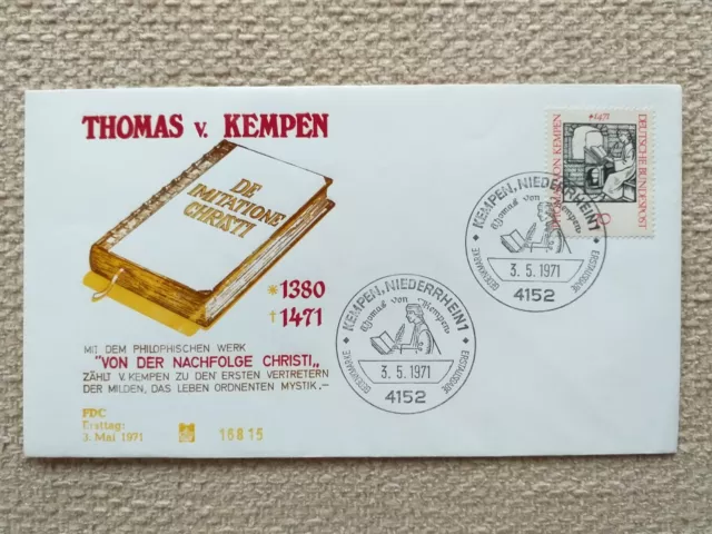 FDC Ersttagsbrief 1971 Bund Mi 674 Gedenkmarke zum Thomasjahr