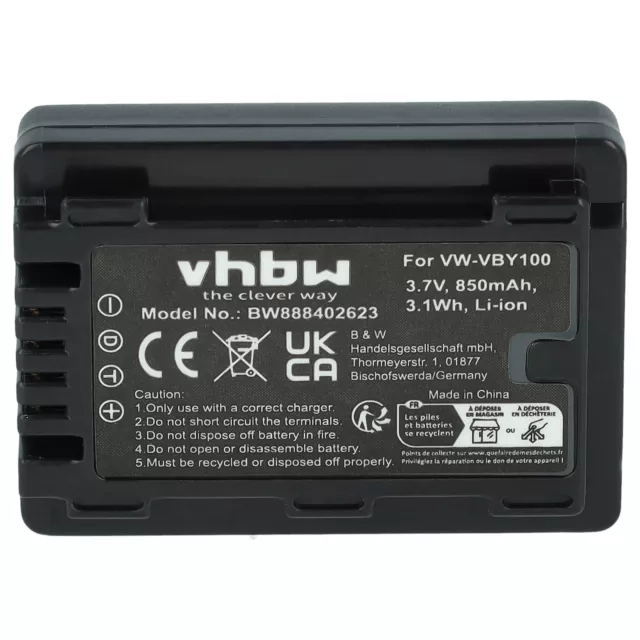 Battery for Panasonic HC-V110K HC-V110GK HC-V110 HC-V10 HC-V110G HC-V110P 850mAh