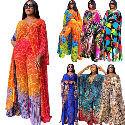2pcs African Women Set Print Tops Wide Leg Pants Two Piece Outfits Dress Dashiki