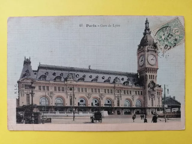 CPA Toilée FRANCE PARIS Écrite en 1907 GARE de LYON Écrite à A. BRUN de PARIS