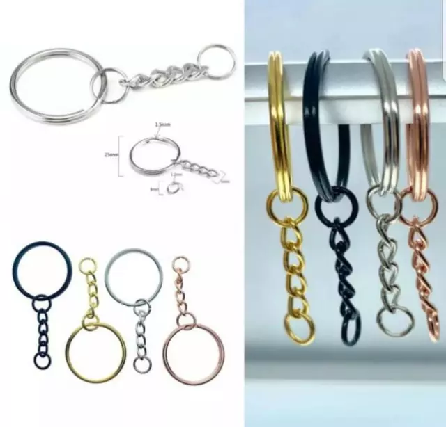 1-100pc 25mm KEYRING Silver, Rose, Gold, Black Keychain Split Ring Chain Lot DIY