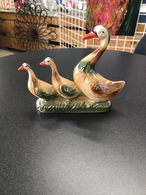 Goose Family 3 Geese Lusterware Glazed Figurine Brazil Mama Two Goslings Duck 2