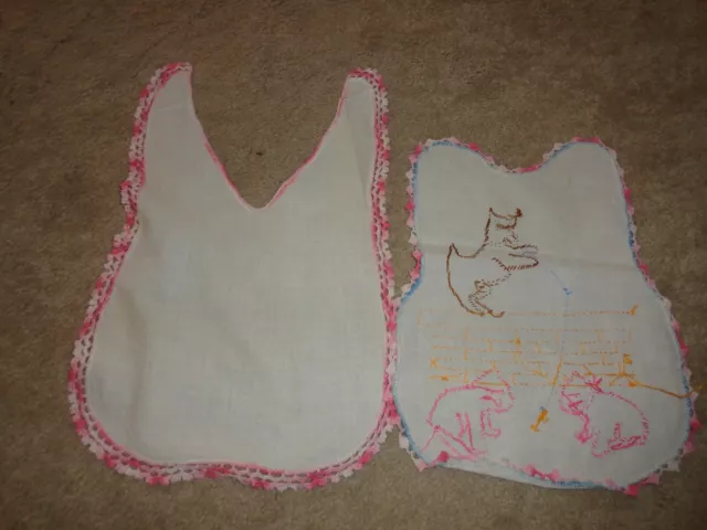 Vintage lot of 2 Bibs to Finish 1 Embroidered, other plain