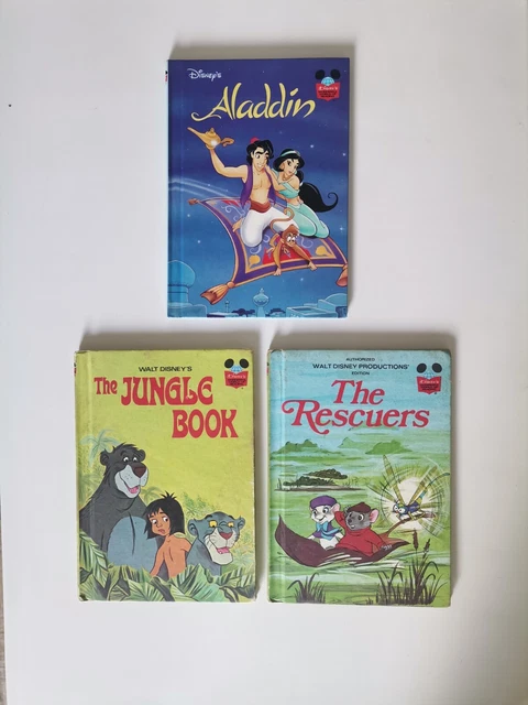 WALT DISNEY VINTAGE Books The Rescuers 1977 Jungle Book 1974 Aladdin ...