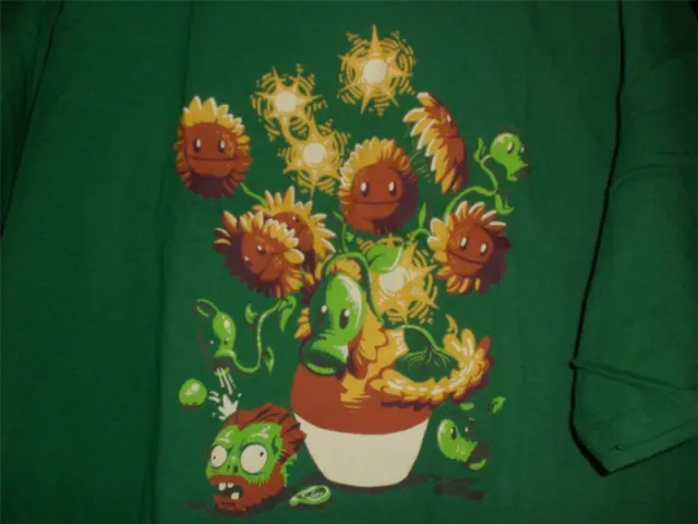 TeeFury Van Gogh XXLARGE "Sunflowers VS Zombies" Mash Up Shirt GREEN