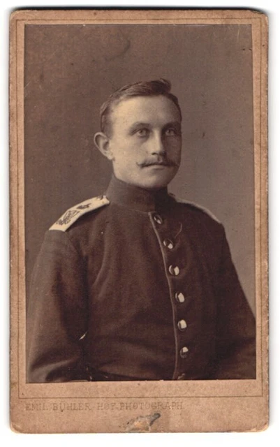 Fotografie Emil Bühler, Mannheim, Portrait Soldat in Uniform CDV /Kabinett-Foto