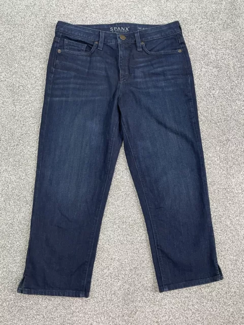 Spanx The Slim X Casual Capri Straight Leg Crop Denim Blue Jeans Size 27 (31x23)