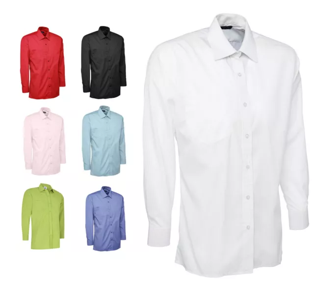 Mens Long Sleeve Shirt Plain Formal Office Casual Shirts - EASY CARE POPLIN