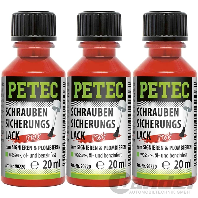 3x 20ml VERNICE DI SICUREZZA VITI PETEC ROSSO FLACONE PENNELLO VITI VERNICE PIOMBO