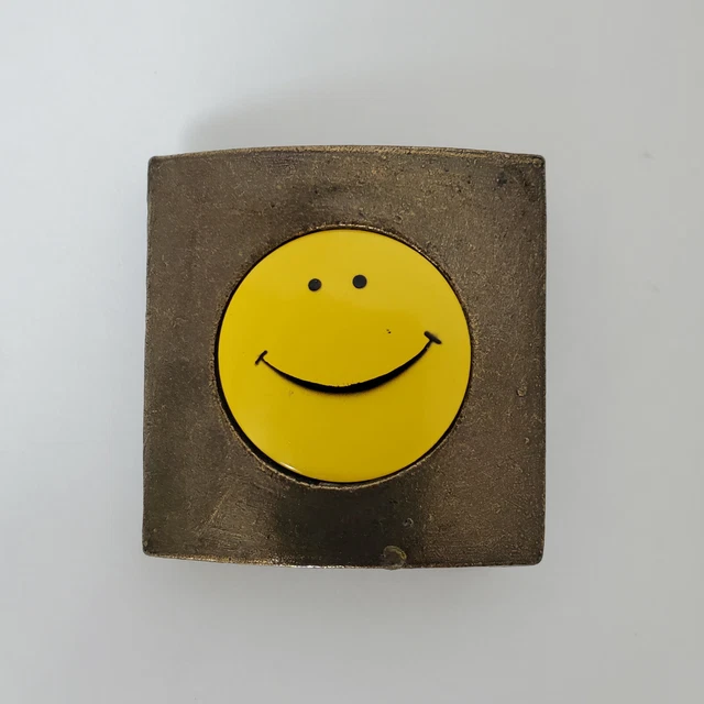 Vintage Hippie Smiley Face Belt Buckle 2 Inch Brasstone