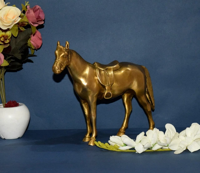 CART HORSE STATUE Brass Riding Mare Figurine Living Room Housewarming Idol EK107 276.58