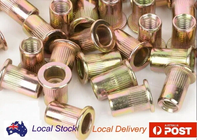 200X M6 NUTSERT Rivnut Rivet Nut Large Flange Splined Open End Zinc ...
