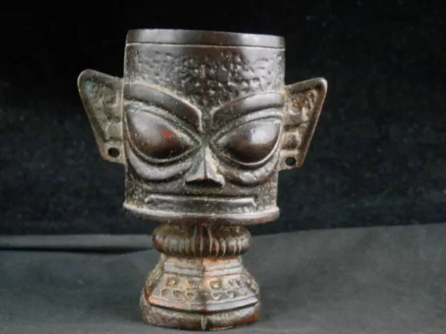 Fine Chinese Bronze Hand Made *Shang Mask* High Heel Wine Cup CC109