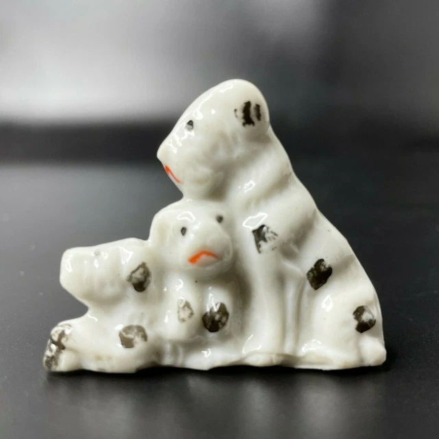 Vintage Miniature Dog Family Mother Spotted Terrier Puppy Dogs Ceramic Figurine