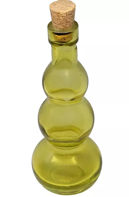 Recycled Glass Bottle Made In Spain Handmade. Yellow Medicine Jar With Cork. Art