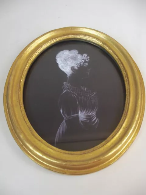 2of2 Silhouette Portrait Female Bust Black & White Gold Gilt Frame Under Glass