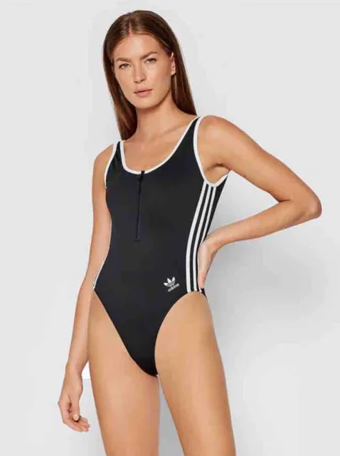 adidas Womens Swimming Costume Swimsuit Black 3-Stripes HB7941