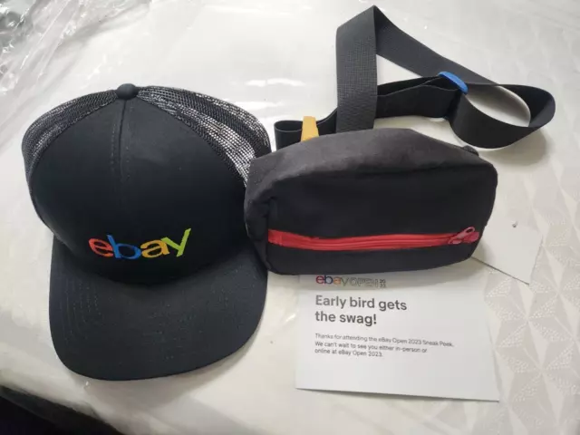 Ebay Open 2023 Swag Adjustable Black Hat & Zipped Fanny pack Pouch bag ~ NEW