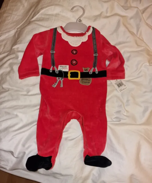 Baby soft Velour Santa Suit Babygrow Outfit Christmas 0-3 Months BNWT