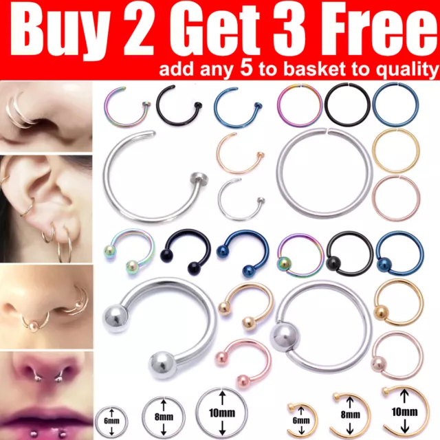 Nose Ring Nose Rings Lip Helix Tragus Lobe Ear Piercing Ring Surgical Steel Hoop