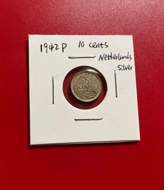 1942 P Silver Ten Cent Dutch Coin - Beautiful World