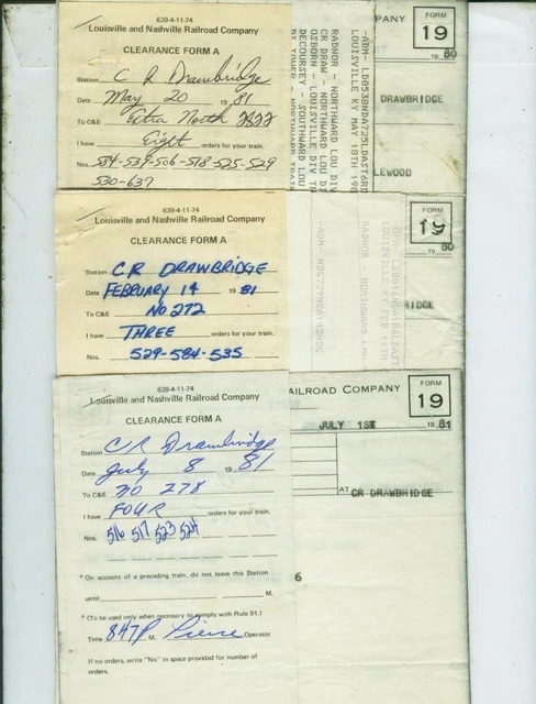 Louisville & Nashville L&N Train Orders (22) Cr Drawbridge (Nashville) Tennessee