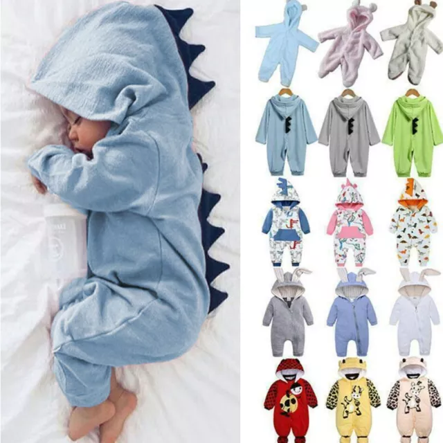 Newborn Toddler Baby Boys Girls Infant Hoodie Romper Jumpsuit Pajamas Outfit