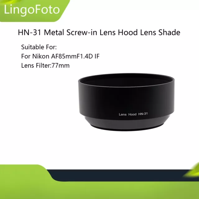 HN-31 Aluminum Alloy Lens Hood Shade 77mm for Nikon AF 85mm f/1.4D IF Lens