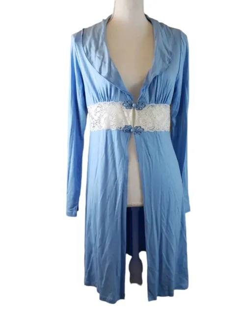 Laura Ashley M Romantic Sleepwear Robe Blue White Lace Collar Retro Lounge Sexy