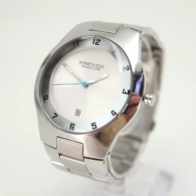 Kenneth Cole Mens 40mm Silver Tone Date Watch Round Dial KC3697 with New Battery