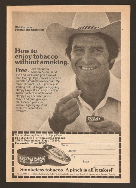 1979 SKOAL CHEWING Tobacco Ad~Walt Garrison Dallas Cowboys Nfl Football  Star $6.50